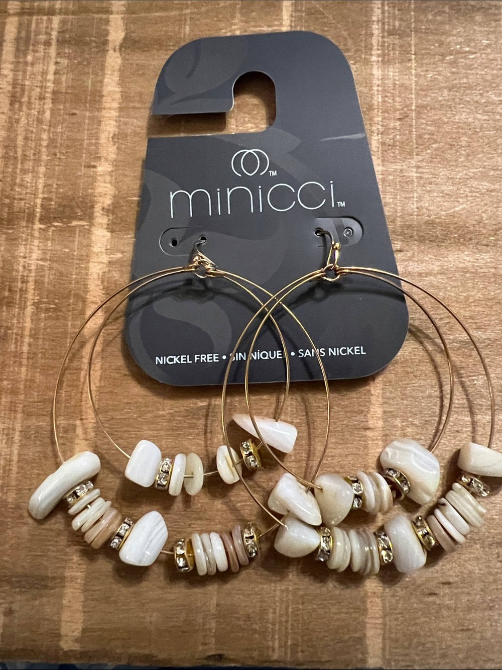 3/$18 Minicci Gold-Tone Hoop Earrings with Cream Shell Beads Lot 172